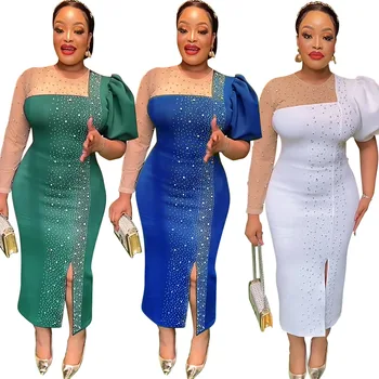 פופולרי אפריקאים נשים בתוספת גודל חרוזים סדיר שמלה אפריקאית מסיבת שמלה ארוכה טורקיה תלבושת צבעונית יוקרה השמלה KY911-1