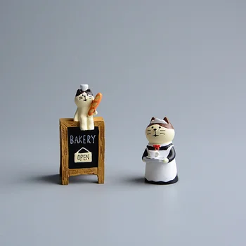 פסל חתול יצירתי יפני עיצוב הבית שרף מיניאטורי בובות ואביזרים בעבודת יד מלאכה מלאכותית אמנות מודרנית מודל צעצועים
