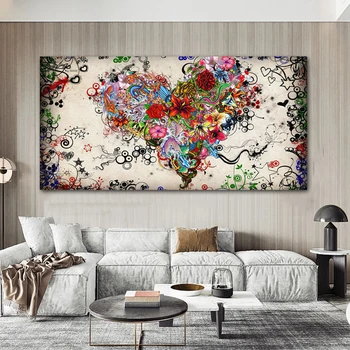 פרח לב מופשט ציור קיר בעיצוב כרזות בד הדפסים צבעוניים תמונות אמנות עבור הסלון המודרני Cuadros אין מסגרת