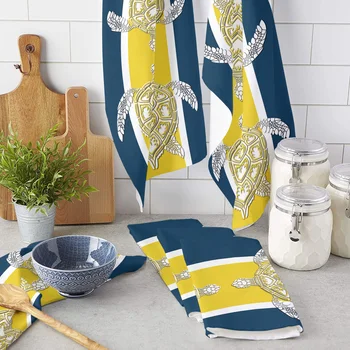 צב פס צהוב כחול מגבת מטבח סופג מנה בד שולחן מגבת מטבח, משק בית, ניקוי כלי
