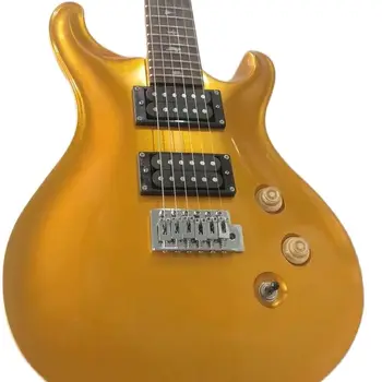 צבע זהב 6 מיתרים גיטרה חשמלית הגוף והצוואר Chrome חומרה