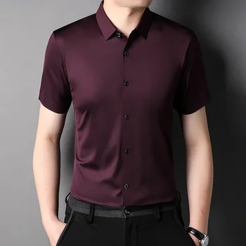 צבע מוצק השמלה 2023 הקיץ עסקים חדשים מזדמנים עבור גברים אופנה שרוול קצר חולצה Camisa Masculina מנת משכל.