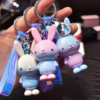 קוריאני צבעוני צבע ארנב מחזיק מפתחות חמוד אופנה בובת ארנב תליון תרמיל המכונית מפתחות אביזרי ילדה מתנה
