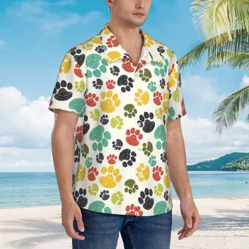 קטן כפות Mens מקרית הוואי חולצות שרוול קצר לחצן חוף חולצות טרופי פרחוני חולצות