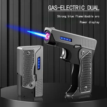 קיפול גז חשמלי דו-שימושי לגברים מתנות USB לטעינה Windproof Jet Flame סיגר הרומן בוטאן לפיד קשת פלזמה מצית גאדג ' ט