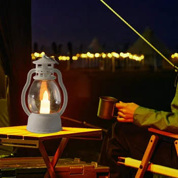 רטרו אלקטרוניים, לאור נרות עשן Flameless LED תלוי פנס מוגן עמיד מנורת נפט מיני נייד עבור יום חג המולד