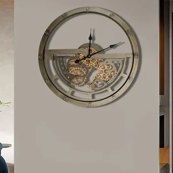 רטרו ברזל אמנות פשוטה שעון קיר יצירתי Metal Gear השעון הביתה קיר סלון רטרו בעידן התעשייתי, סגנון קישוט המתנה הטובה ביותר.