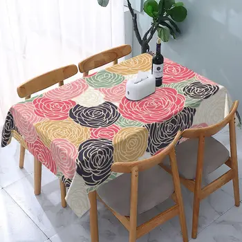 רטרו רוז מלבן מפת שולחן מטבח שולחן האוכל עיצוב עמיד למים בד כיסוי שולחן לחג קישוטים למסיבה