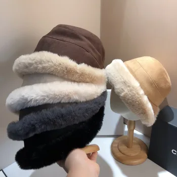 רך מעובה בפלאש החורף דלי כובע לנשים חיצוני חם כובעים דייג כובע אופנה בנות Windproof כובעי פנמה