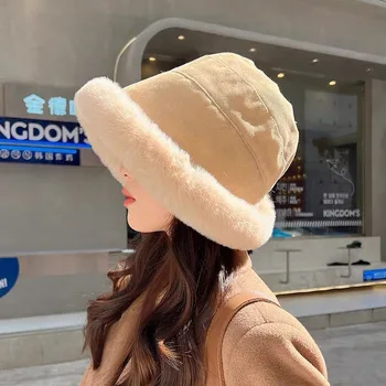 רך מעובה בפלאש החורף דלי כובע לנשים חיצוני חם כובעים דייג כובע אופנה בנות Windproof כובעי פנמה