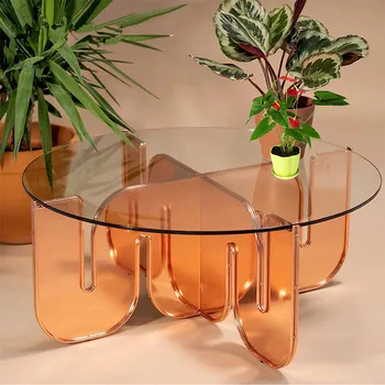 שולחן קפה יצירתי ההגירה נורדי אור יוקרה שולחנות זכוכית שקופים סיבוב סלון, חדר תה, מרפסת שולחן