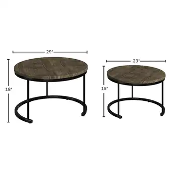 שולחן קפה סט - 2 חלקים טבלאות מקוננות להשתמש ביחד או בנפרד - מודרני בסגנון בית חווה (אפור-חום)