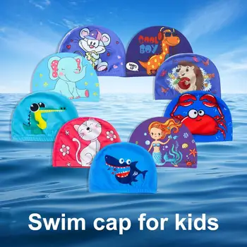שחייה כובע לנשימה גבוהה אלסטי מהיר ייבוש האוזן הגנה שחייה כובע קריקטורה הדפסה לשחות בריכה כובע לילדים