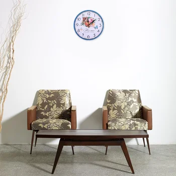 שעון קיר עיטורים פרחוניים הביתה הסלון מספר רטרו תלוי במעונות משק בית עץ דקורטיבי