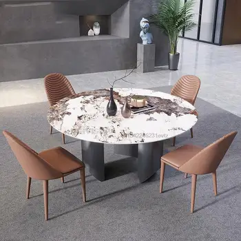 תאורה מודרניים יוקרה משק הבית הנורדי סיבוב גדול סביב שולחן המטבח סט נירוסטה שולחן אוכל כסא שילוב