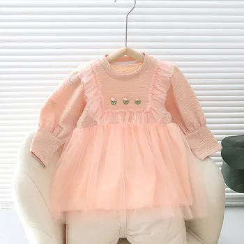 תינוק שרק נולד הבנות בגדים שרוול ארוך שמלת נסיכה עבור פעוטות בנות ביגוד 1 שנה תינוק מסיבת יום הולדת שמלות שמלה