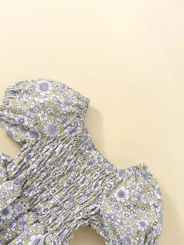 תינוקת פרחוני הדפסה רומפר שמלה עם קפלים שרוולים תואמים סרט מקסים - קיץ תלבושת עבור תינוקות