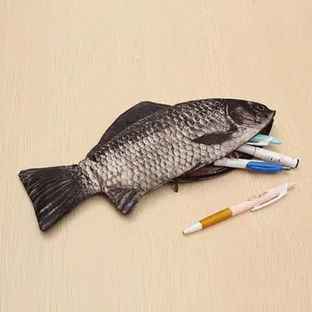 תלמיד קלמר קיבולת סימולציה Crucian עט דגים שקית אבק-הוכחה נייד עיפרון נייר מכתבים פאוץ עבור בנים בנות תלמידים
