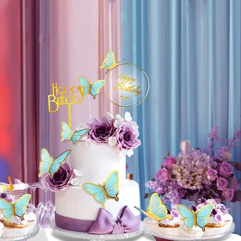 1 סט פרפר קישוט עוגת קשת פרפר יום הולדת שמח Toppers עוגת המפלגה מקלחת תינוק שולחן הקינוחים קישוט אפייה