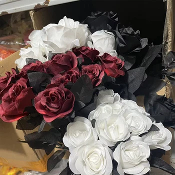 10 צבעים 36cm מלאכותי רוז סניף מלאכת יד ביד מזויף פרח גותי ליל כל הקדושים מסיבת חתונה שולחן גן זר קישוט